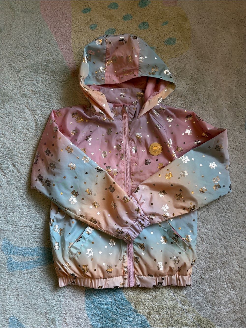 HUX Girls Pastel Ombre Hooded Windbreaker with Gold Foil Flowers